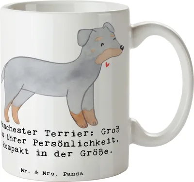 Produktbild von Mr. & Mrs. Panda Tasse Manchester Terrier Persönlichkeit - Weiß - Geschenk, Hunderassen Beschreibung, Teetasse, Hunderasse, Kaffeebecher, Kaffeetasse, Pott, Pflege, treu