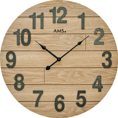 Produktbild von AMS 9617 Wanduhr Quarz analog Holz rund