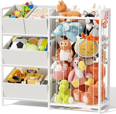 Zdjęcie produktu dla Pojemnik na zabawki, regał z 4 pudłami, 83.5 x 78 x 30 cm, biały, do pokoju dziecięcego