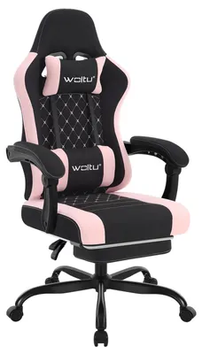 Produktbild von Gamingstuhl - Ergonomischer Bürostuhl - Massagefunktion - Fußstütze - Verstellbare Kopfstütze - Lendenstütze - Drehbar - Schwarz-Pink