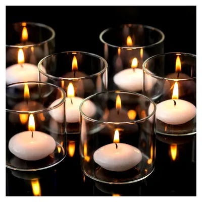 Produktbild von Teelichthalter aus Glas, klare Teelichtgläser, Votivkerzenhalter - für Teelichter, Votivkerzen, Schwimmkerzen, Kerzenständer, 12er Set, Hochzeit, Party, Weihnachten, Tischdekoration, 5,7x5cm