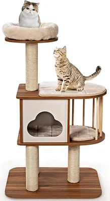 Image de COSTWAY Arbre à chat en bois, arbre à chat tanière, arbre à grimper avec coussins lavables, arbre à jeux pour chats colonnes à griffer 68x48x117cm