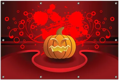 Produktbild von Wallario Outdoor-Poster für Garten oder Balkon, Motiv Geschnitzter Halloween-Kürbis im Comic Stil, in ca. 100 x 150 cm