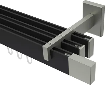 Produktbild von Interdeco Innenlaufstange / Gardinenstange mit Innenlauf Schwarz / Edelstahl-Optik, Typ Smartline Lox (Quader), 14x35 mm 3-läufig, 140 cm