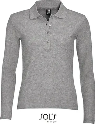Produktbild von SOLs 11317 | Damen Longsleeve Poloshirt Podium / Vier Knöpfe - Farbe: Grey Melange - Größe: S