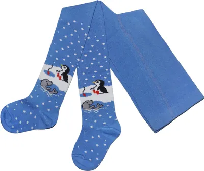 Produktbild von Kinderstrumpfhosen aus Baumwolle Lustige Weihnachten Mittelblaue Freunde Größe 80-86
