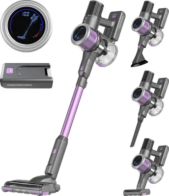 Produktbild von Auronic Stielstaubsauger Kabellos 350W - HEPA-Filter & Extra Akku - Grau/Violett