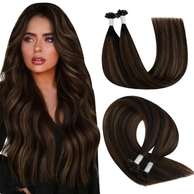 Obrázek produktu pro Bondovací prodlužovací vlasy, přírodní, ombre, hnědé, 40 cm, keratinová fúze, 50 g