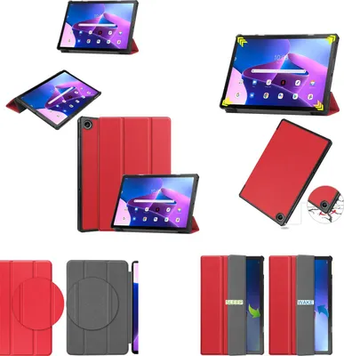 Produktbild von Für Lenovo M10 Plus 2022 3. Gen 3folt Wake UP Smart Cover Rot Tasche Etuis Hülle