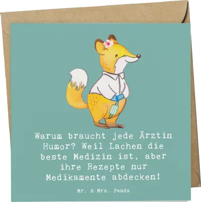 Produktbild von Mr. & Mrs. Panda Grußkarte Humorvolle Ärztin - Meeresbrise - Geschenk, Berufspassion, Rezepte, Heilung, Glückwunschkarte, anlasskarte, doppelkarte, Medikamente, Berufe