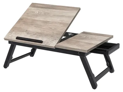 Produktbild von Laptopständer aus Bambus – Schreibtischerhöhung in Greige – verstellbar – 55 x 35 x 23 cm