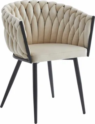 Image de Chaise - Leobert - Orion - Velours Beige/Pieds Noirs - 61 X 55 X 79 Cm