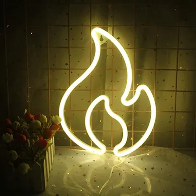 Produktbild von Gelb Flamme Leuchtreklame LED Neonlicht USB Nachtlicht Batteriebetrieben für Wand Zimmer Spielzimmer Bar Party Dekoration