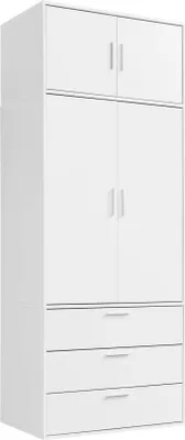Produktbild von mokebo Kleiderschrank 234cm Höhe in Weiß 2-türig & 3 Schubladen 'Der Grenzenlose', deckenhoher Schlafzimmerschrank, Garderobenschrank, Drehtürenschrank o. Schrank Holz in 90x234x58 (BxHxT)
