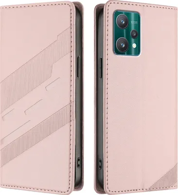Image de Etui pour Realme 9 5G/Realme 9 Pro 5G, étui portefeuille en cuirPolyuréthaneavec fente pour cartes et fonction stand Rose