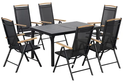Image de Ensemble de table et chaises pour 6 personnes - Ensemble de mobilier de jardin - Mobilier d'extérieur - Ensemble pour terrasse - Ensemble pour balcon - Dossiers réglables