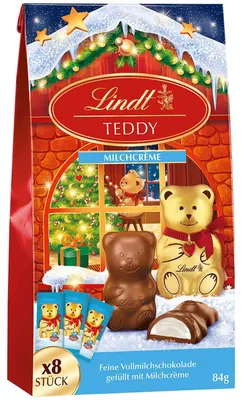 Zdjęcie produktu dla Czekolada Lindt Teddy 2D, wypełniona kremem mlecznym, opakowanie 81g