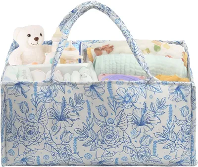 Obrázok produktu pre Organizér na plienky, modré kvety, do detskej izby