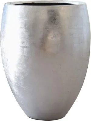 Produktbild von VIVANNO Bodenvase Fiberglas CALISO Rund, Blattsilber Blattoptik hochglanz - 49x62 cm