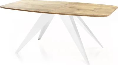 Obrázok produktu pre Rozťahovací jedálenský stôl v loftovom štýle - Industriálny stôl s bielymi kovovými nohami - Moderný dizajn do obývačky - 180 cm Rozšíriteľný na 220 cm - Dub Lancelot