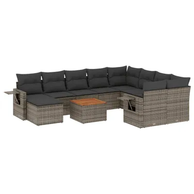 Produktbild von vidaXL 11-tlg. Garten-Sofagarnitur mit Kissen Grau Poly Rattan