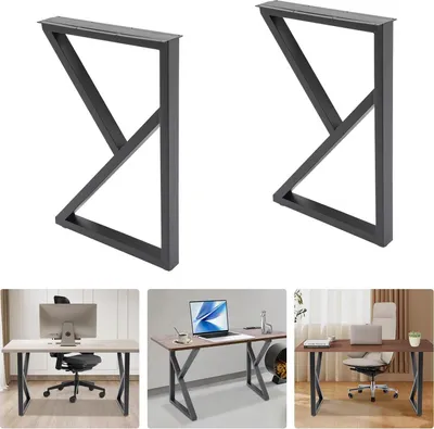 Image de Lot de 2 pieds de table en forme de K - Pieds de meuble - Style industriel - Montage par vis - Capacité de charge : 200 kg - 45 × 9 × 70 cm - Fer et plastique - Noir
