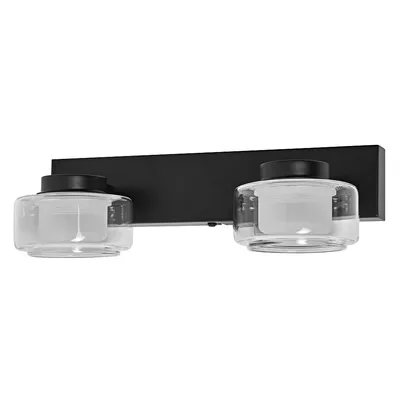 A black LED ceiling and wall light with two clear glass shades is shown against a white background.