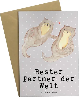 Produktbild von Mr. & Mrs. Panda Grußkarte Otter Bester Partner der Welt - Grau Pastell - Geschenk, Geschenkidee, Grußkarten, dankeskarten, osterkarte, Freund, Frau, Liebe, Ehepartner