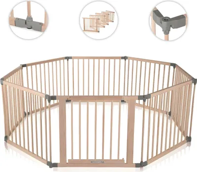 Produktbild von Baby Vivo Laufgitter aus Holz 8 Elemente - individuell verstellbar - PREMIUM in Grau
