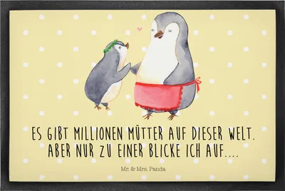 Produktbild von Mr. & Mrs. Panda Schmutzmatte Pinguin mit Kind 60 x 90 cm - Gelb Pastell - Geschenk, Familie, Muttertag, Mom, Vorbild Mama, Schmutzfänger, Fussmatte, Bodenvorleger