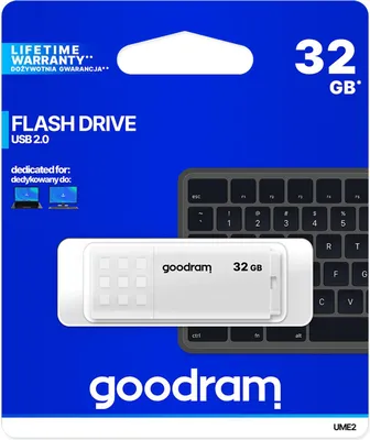 Zdjęcie produktu dla Goodram UME2, 32 GB, USB Typu-A, 2.0, 20 MB/s, Pokrywka, Biały