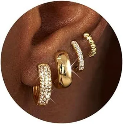 Image de Boucles d'oreilles créoles hypoallergéniques pour femmes, en acier chirurgical, lot de 4 paires – confort et élégance