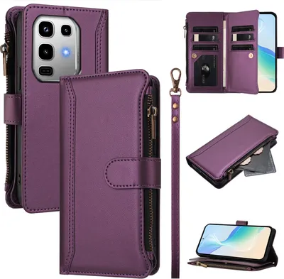 Obrázek produktu pro Pouzdro pro Infinix Note 50 4G/Note 50 Pro 4G, zipem, peněženkovéPolyuretankožené flip pouzdro s kapsami na karty, stojánkem a poutkem na ruku Fialová