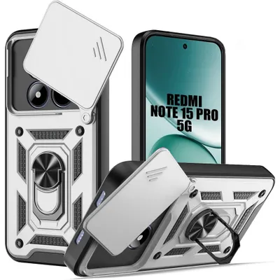 Image de Coque pour Xiaomi Redmi Note 15 Pro 5G, Antichoc avec Anneau et Protection Caméra - Argenté