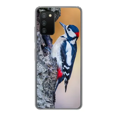 Produktbild von MuchoWow® Handyhülle Schutzhülle Hülle für Samsung Galaxy A03s Nahaufnahme eines Buntspechts auf einem Baumstamm Silikon Softcase Handy Hülle - Schutz