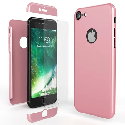 Produktbild von iPhone 7 Hülle 360 Grad Handyhülle mit Displayschutz von NALIA, 360° Cover Case Rose Gold