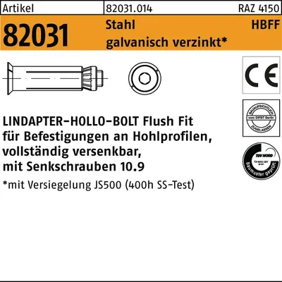 Produktbild von Lindapter Hohlprofilbefestigung Hohlprofilbefestigung R 82031 HBFF FF 10-1 ( 50/27) Stahl galvanisch verzinkt LINDAPTER-HOLLO-BOLT Flush Fit für Befes