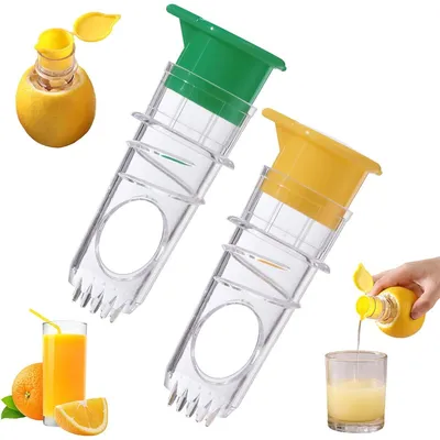 Produktbild von 2er Set Zitronenpressen mit Ausgießer für Zitrusfrüchte | Manuelle Saftpresse für Zitrone, Limette & Orange, wiederverwendbar, Gelb & Grün