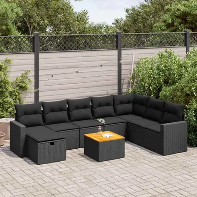 Produktbild von CLORIS 9-tlg. Garten-Sofagarnitur mit Kissen Schwarz Poly Rattan - Sitzgruppe 3325800