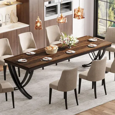 Immagine prodotto di Tavolo da pranzo rettangolare, stile rustico, color marrone, per 6-8 persone, dimensioni 200 x 70 x 75 cm