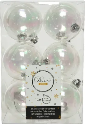 Produktbild von Weihnachtskugeln Kunststoff 6cm 12 Stück - Klar irisierend