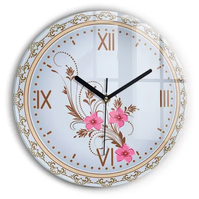 Produktbild von Wallfluent Wanduhr – Stilles Quarzuhrwerk - Uhr Dekoration Wohnzimmer Schlafzimmer Küche - schwarze Zeiger - 30 cm - Rosa Blumen