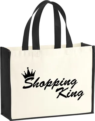 Produktbild von Huuraa Jutetasche Shopping King Krone 21 Liter Black Jute und Baumwolle Einkaufstasche Geschenkidee