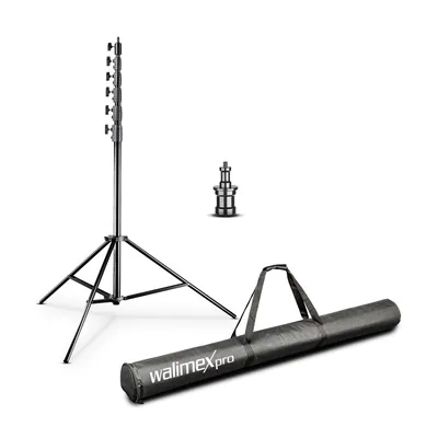 Produktbild von Walimex pro AIR Jumbo 730 Lampenstativ max. Höhe 730 cm, Lichtstativ mit 22,5 kg Traglast und Luftdämpfung, Blitzstativ aus Aluminium, Dreibeinstativ für Fotostudio, Film, Bühne und Outdoor