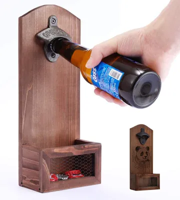 Obrázek produktu pro Vintage dřevěný otvírák na láhve na stěnu s kapslí - Retro otvírák na láhve pro laserové gravírování