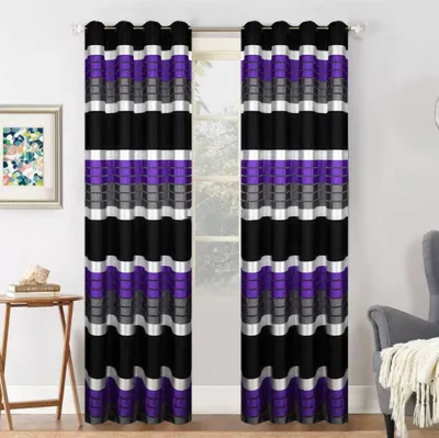 Produktbild von Fertiggardine Gardine Ösen - Vorhang - Transparent Ösenvorhänge, Schwarz-Grau-Violett