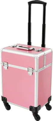 Immagine prodotto di Valigetta da trucco con ruote - Trolley per cosmetici - Struttura in alluminio - Maniglia telescopica a 3 stadi - Ruote removibili - Valigetta da trucco con serratura - Rosa