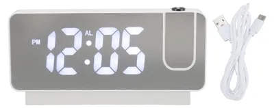 Immagine prodotto di Sveglia con proiezione, ricaricabile tramite USB, luce bianca, funzione snooze, luminosità regolabile, specchio LED, custodia digitale