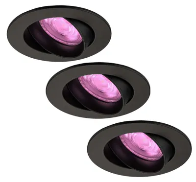 Image de Ledvion lot de 3 spot encastre LED rond noir RGB dimmable WiFi