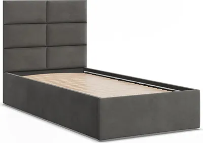 Produktbild von Polsterbett 90x200 YORK Samt ohne Bettkasten mit Holzlattenrost, Einzelbett mit Kopfteil Dunkelgrau